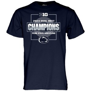 navy short sleeve t-shirt with B1G 2024 Dual Meet Champions Penn State Wrestling